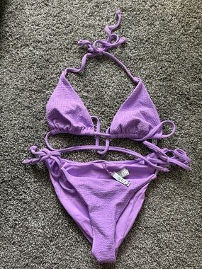 Becca Lavender Textured Triangle String Bikini - Women’s M